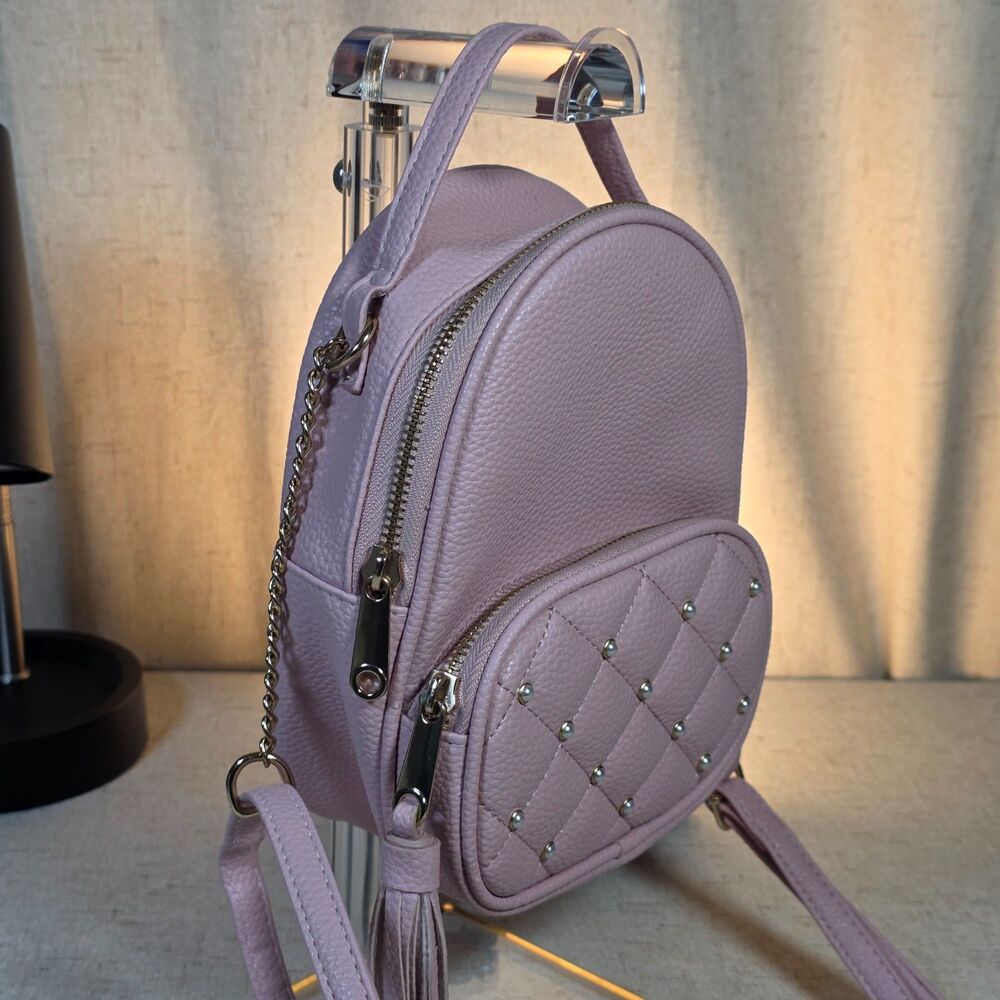 Claire's Pink Quilted Faux Pearl Studded Mini Backpack Crossbody Purse